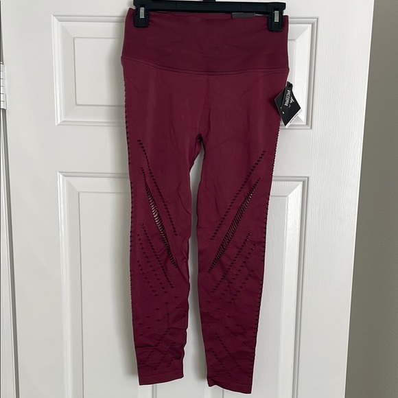 Burgundy Leggings with Patterned Detail - Picture 1 of 1